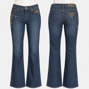 Chico's Platinum Embroidered Bootcut Jeans Women's Size 6 Blue Mid Rise Stretch